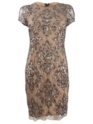 Vestido de malla con lentejuelas damasco Adrianna Papell para mujer (4, plomo) Foto 1 de 2