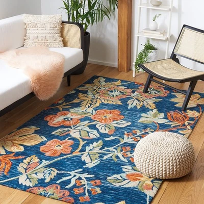 Aspen Collection Area Rug - 5' Square, Blue & Orange, Handmade Tassel Wool, I... - Image 1 of 4