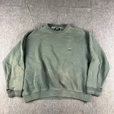 Sudadera de Colección Hugo Boss Para Hombre Cuello Redondo Gris Grande Desgastada Desteñida Golpeada Foto 1 de 4