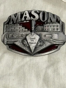 Fibbia per cintura 1995 Free Mason, Masonic, Hawaii Local #1 USA di Siskiyou Buckle Co - Foto 1 di 5