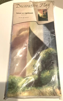 Decorative House Flag Sunset on Lighthouse Evergreen 13868  29x43 - Image 1 of 4