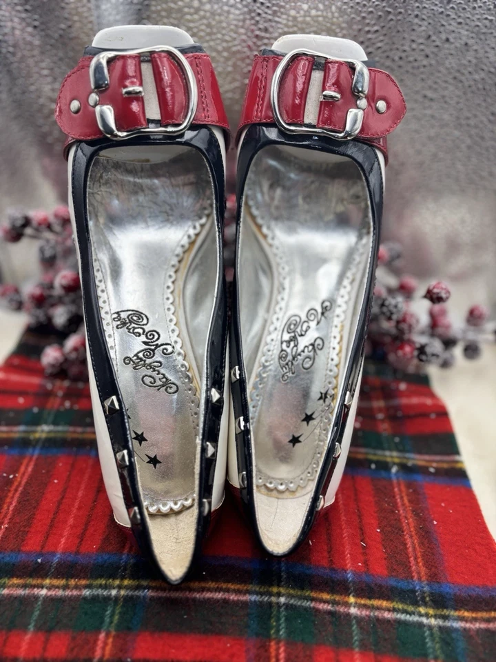 Women's Naughty Monkey Patent Leather Heels Navy Blue White Red - Image 1 of 4