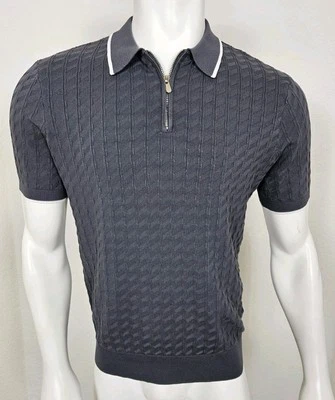 Camisa polo pulóver PJ Paul Jones para hombre talla mediana manga corta azul gris cremallera Foto 1 de 4