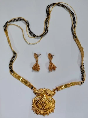 Collar indio tono dorado con pendiente cuello joyería moda con cuentas negras Foto 1 de 4