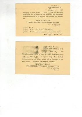 2 Commemorative Paper Ephemera Postcards for New Rochelle Half Dollar - Image 1 of 2