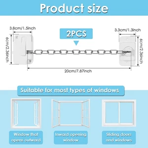 2Pcs Window Security Lock Chain Adjustable Sliding Door Chain Lock for dgSkv - Picture 1 of 12