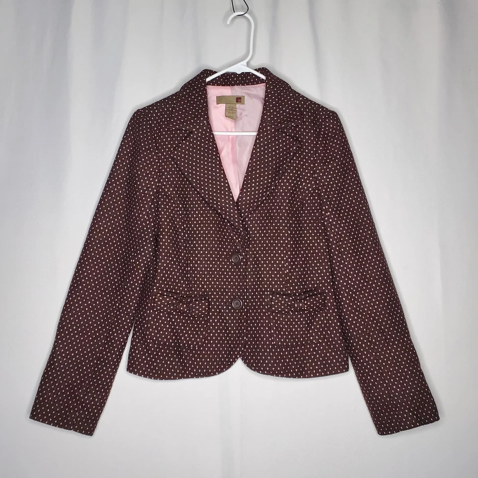 Blazer Forever 21 Grande Jr Mezcla de Lana Marrón Rosa Lunares Bolsillo Bosque Hada Foto 1 de 4