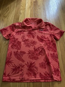 Kids Under Armour Heat Gear Performance Polo, Red With Flowers Design, Size M - Picture 1 of 3
