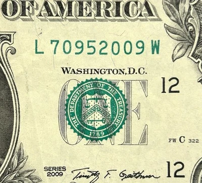 Rare Matching 2009 Series + Serial $10 Bill Federal Reserve Note - Image 1 of 3