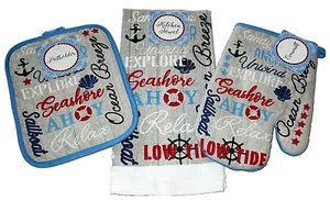 COASTAL ~ Towel,Oven mitt & Potholder Set  ~  COASTAL SAYINGS - Picture 1 of 1