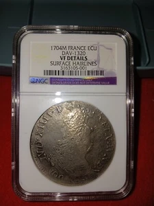 1704-1709 France  ECU DAV 1320  NGC VF DETAILS SURFACE HAIRLINES. OVERSTRUCK. - Picture 1 of 13