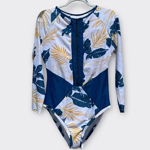 Einteiler Langarm Rash Guard Badeanzug Blau Tropical UPF50+ Surfen Schwimmen XL - Bild 1 von 12