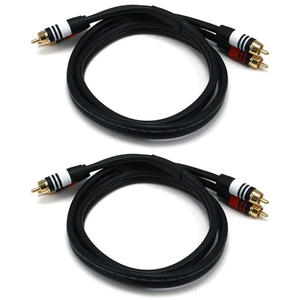 2x 3ft 2-RCA to 2-RCA Male Gold Plated Plugs M/M Premium Stereo Audio Cable - Image 1 of 1