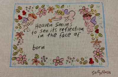 Birth Announcement Needlepoint Canvas 'Heaven Smiles" 18 Count 8"x11" FS - Image 1 of 2