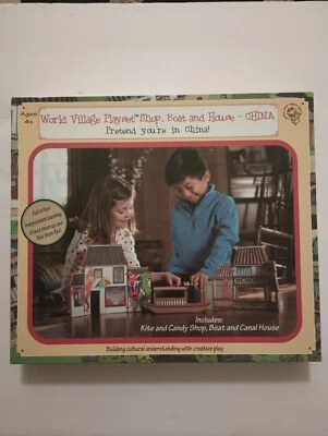 World Village Playset Kite Shop Boat & Canal House China Cultural Awareness NEW - Image 1 of 2