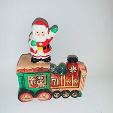 Vintage Ceramic Rotating Santa Claus On Train Christmas Music Box *Video*