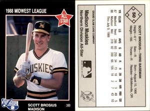 Scott Brosius 1988 Grand Slam Midwest League All-Stars #50 Card *AutographDen*