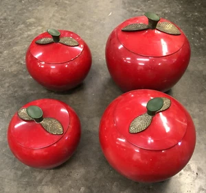 Juego de 4 botes de cocina de aluminio Apple vintage harina roja azúcar café té - Imagen 1 de 4