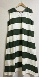 Uniqlo x Marimekko Green Ivory Cotton Stripe Sleeveless Dress Size L - Picture 1 of 6
