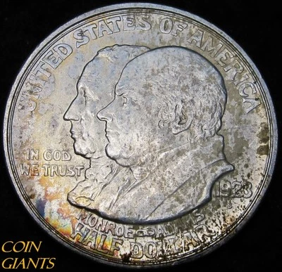 1923-S Monroe Adams Commemorative Silver Half Dollar Toned Uncirculated 50c Coin - Image 1 of 2