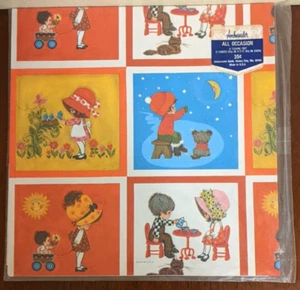 Vintage Ambassador All Occasion Gift Wrap 60's Children Holly Hobbie - esque NIP - Picture 1 of 2