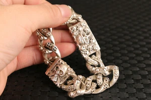 Raro Chino Antiguo Tíbet Plata Calavera Estatua Figura Pulsera Arte Decoración - Imagen 1 de 9