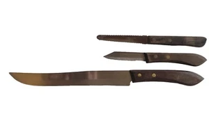 Lote de 3 cuchillos de corte de colección mango de madera de 12" tallado Ekco + pomelo - Imagen 1 de 6
