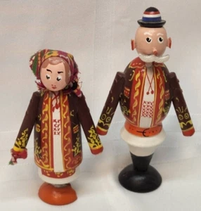 Vintage handbemalte Holz / Holz polnische Mann Frau Leksand Peg Puppe Figuren - Bild 1 von 12