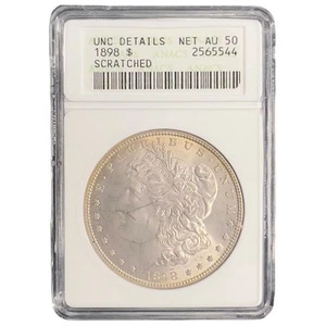 1898 Morgan Silber Dollar "Soapbox" UNC Details (Netto AU50) ANACS - Bild 1 von 2