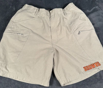 Pantalones Cortos Entrenadores CLEVELAND BROWNS MEDIANOS DE COLECCIÓN REEBOK NFL Logo Cosido Caqui Equipo Foto 1 de 4