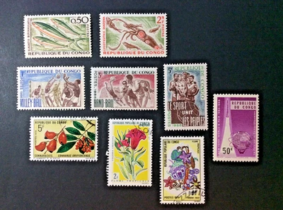 BroadviewStamps Democratic Republic of Congo 9 stamps mint or CTO.  Tiny thin. - Image 1 of 2