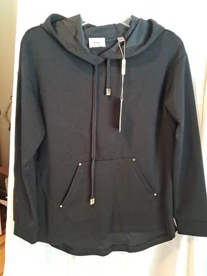 Elie Tahari 连帽衫黑色套衫前袋口袋侧开衩  — 第 1/4 张图片