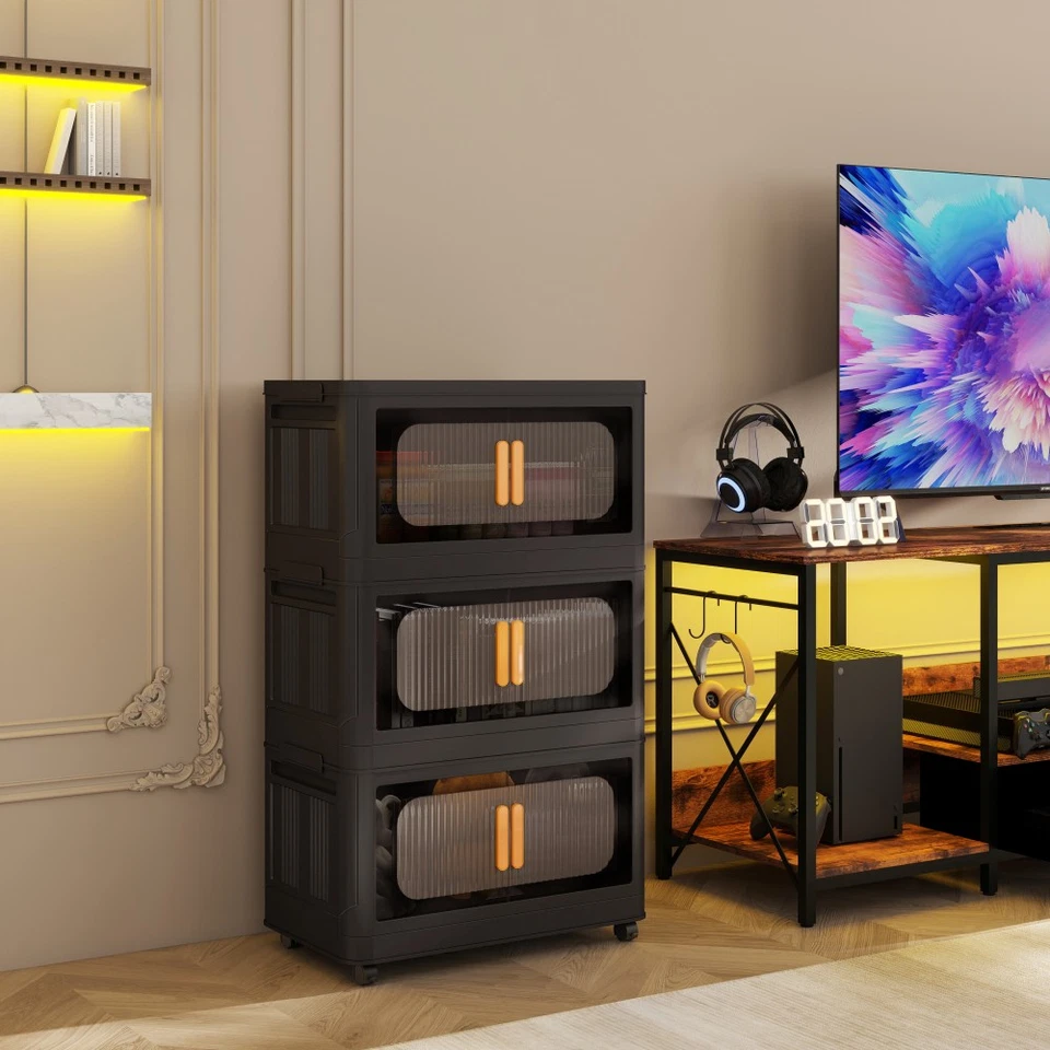 Armario de almacenamiento diseño de tres niveles plegable con puertas magnéticas con ruedas Foto 1 de 4