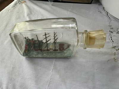 Boat In Impossible Bottle. 3 Mast Ship, US Flag, Lighthouse - Image 1 of 4