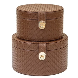 Große Leder Deko Boxen 2er Set runder Hut Mülleimer Korb mit Deckel für sie... - Bild 1 von 7