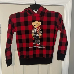 NWT Boys Polo Ralph Lauren Buffalo Print Polo Bear Hoodie. Size M (8-10) - Picture 1 of 5