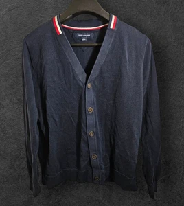 Tommy Hilfiger Cárdigan Suéter M Azul Marino Con Botones Unisex Rojo Blanco Borde - Imagen 1 de 11