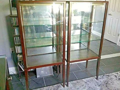 2 Beautiful Matching, Lighted Antique Mahogany Display Cases Cover