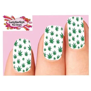 Waterslide Full Nail Decals Set of 10 - Cannabis Pot Marijuana Leaf Green - Picture 1 of 1