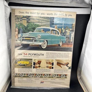 1954 Plymouth Car Advertisement 💥 Vtg Print AD 10”X14” 💥 Man Cave Gift Boarded - Picture 1 of 4