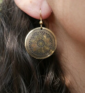 Orientalische Ohrringe Bollywood Sari Hippie Baba goldfarben Gulbarga Indien - Bild 1 von 2