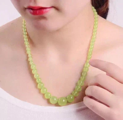 Fashion Charming Genuine Natural 6-14mm Green Peridot Gems Round Beads Necklace  - Image 1 of 4