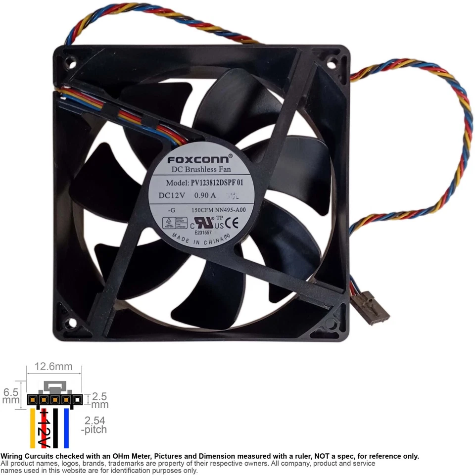 Fan Muffin Cooling DC 12V DC12V 12VDC 120mm 120x120x38 Foxconn PV123812DSPF 01 - Image 1 of 3