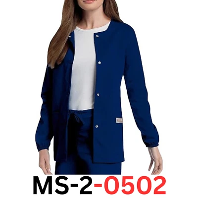 Landau Scrub Zone 宽鬆贴合 2 口袋 Snap-Front 磨砂女式夹克海军蓝 5XL — 第 1/4 张图片