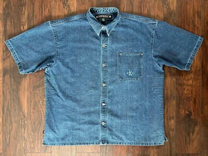 VTG 90s Y2K Men's Knockout Sportswear Casual Blue Denim Button Up S/S Shirt 3XL - Picture 1 of 22