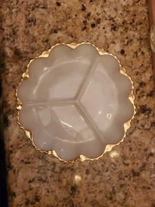 Vintage Milk Glass Fire King Divided Dish With Gold Trim 9.5" - Picture 1 of 2