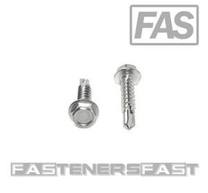 (100) #8 x 3/4 Stainless Steel Hex Washer Head Self Drilling Tapping TEK Screws - Picture 1 of 4