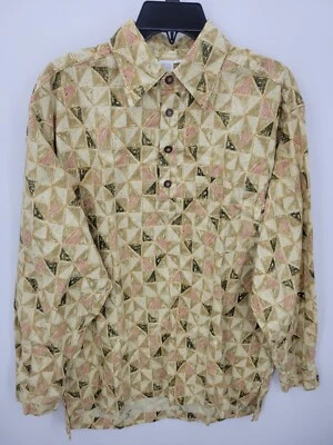 The Territory Ahead Shirt Mens Medium Tan Aztec Tribal Print Quarter Button Up - Image 1 of 4