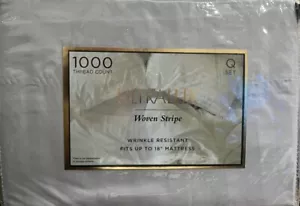 1000 TC Ultralux Queen Sheet Set, Woven Stripe Wrinkle Resistant, - Picture 1 of 2