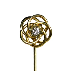 14K GOLD, DIAMOND .09 TCW Vintage STICK PIN, Estate - Picture 1 of 5